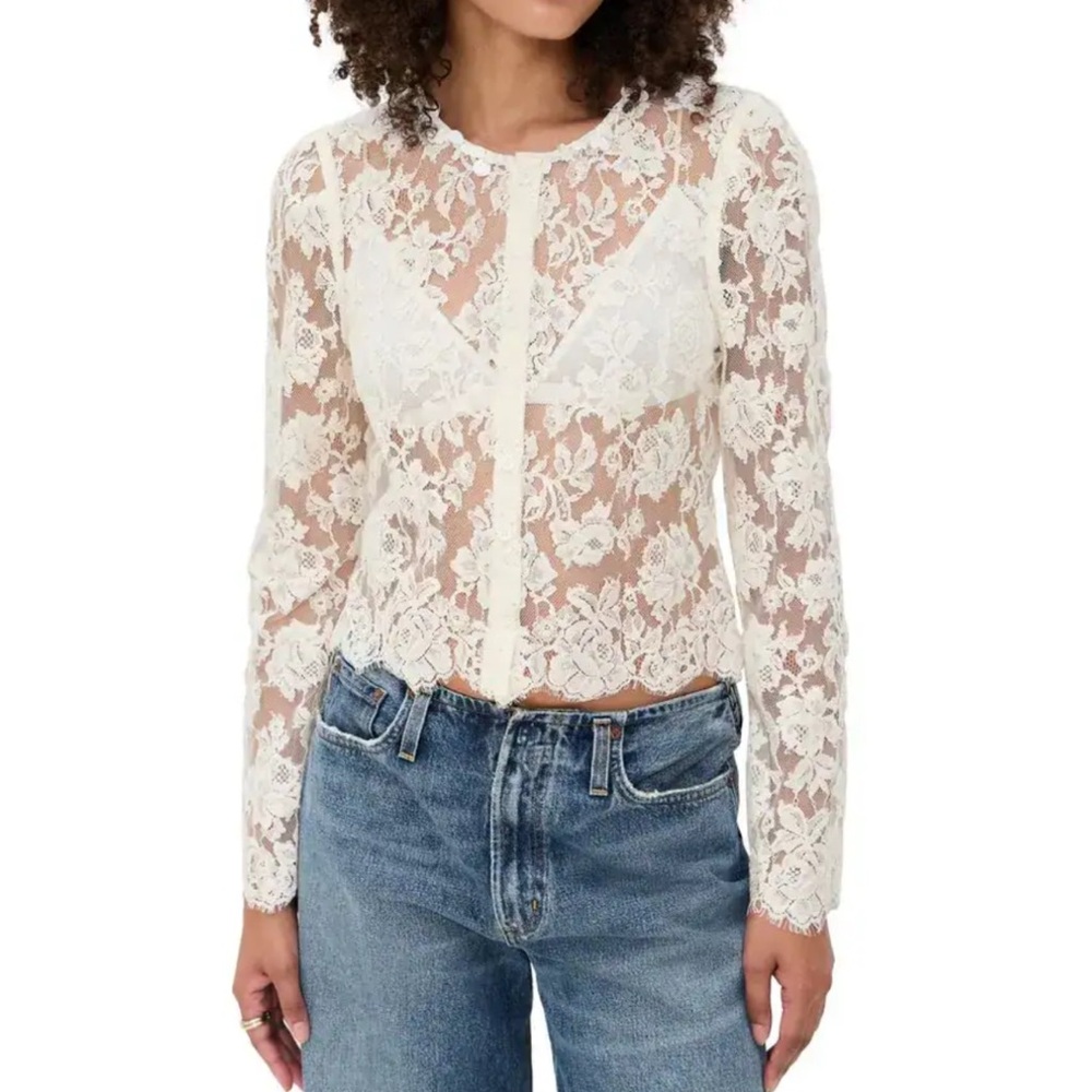 Astr Lace Floral Blouse - Cream